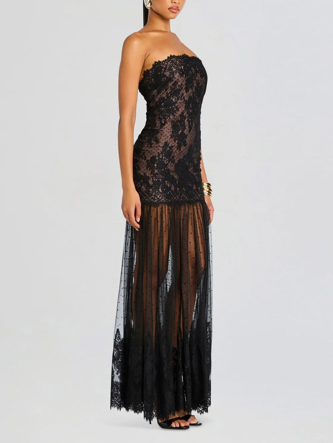 Sexy Strapless Lace Maxi Dress