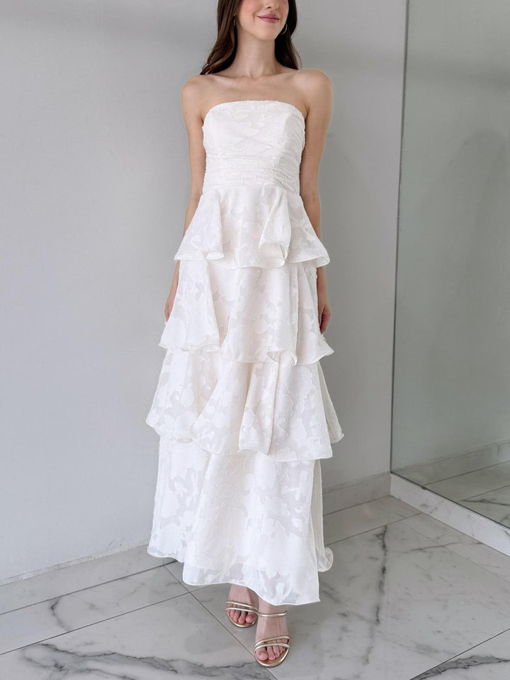 Elegant Wrap Neckline Ruffled Tiered Maxi Dress