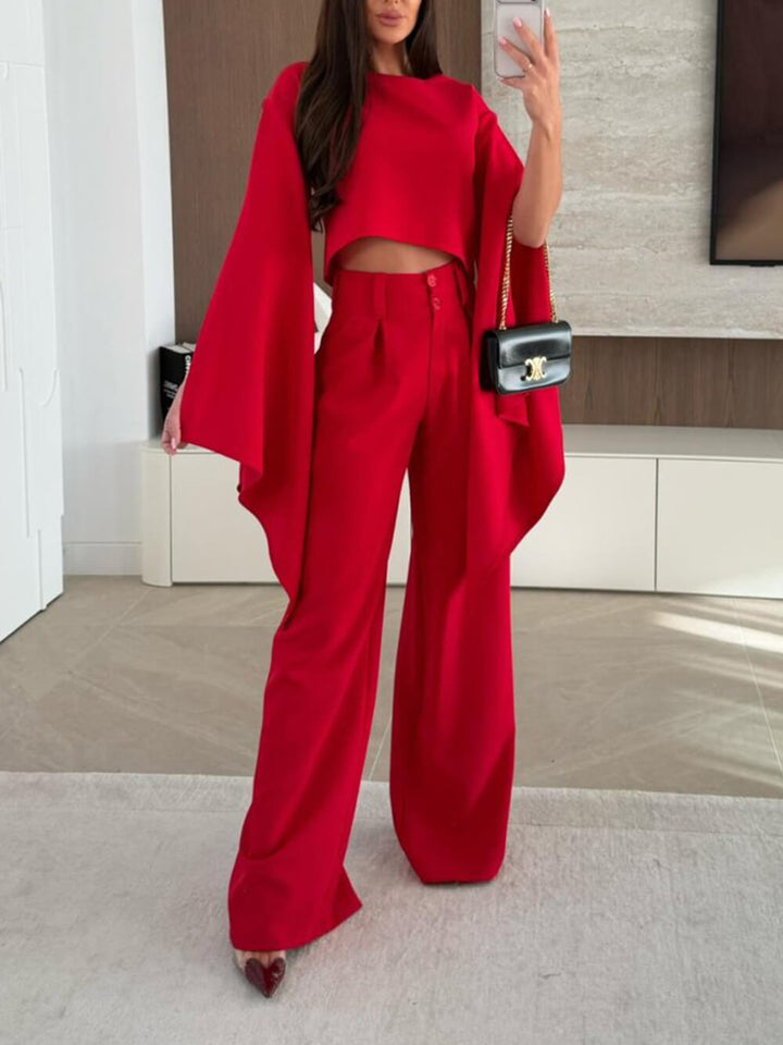 Exquisite Pleated High-Waist Pockets Straight-Leg Pants