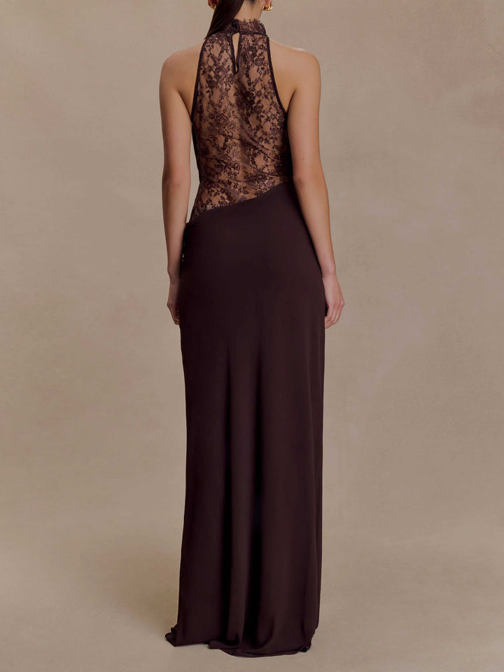 Elegant Chiffon Lace Spaghetti Strap Maxi Dress