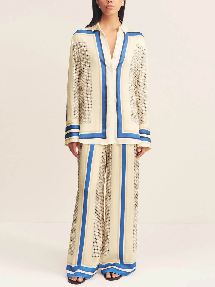 Exquisite Geometric Stripe Print Elastic Waist Wide-leg Pants