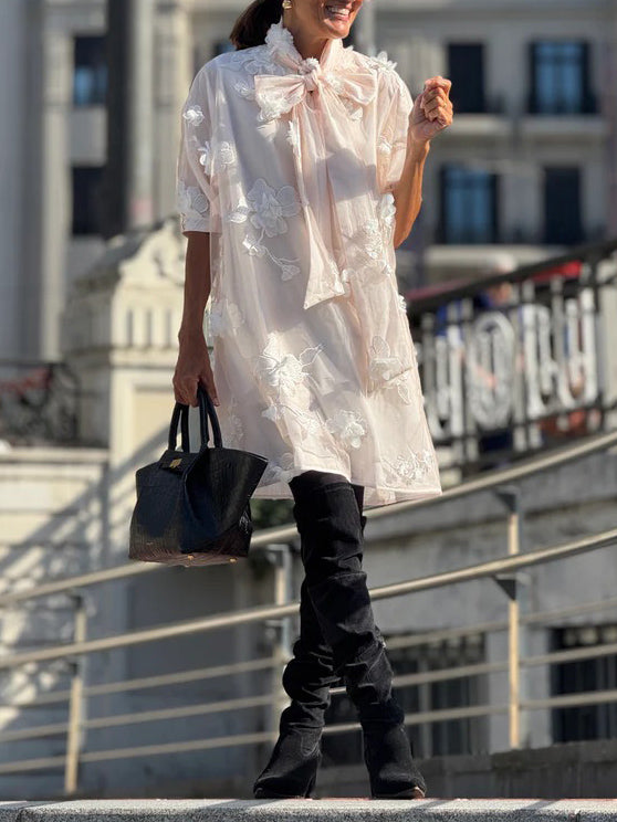 Exquisitely Embroidered Floral Collared Mini Dress