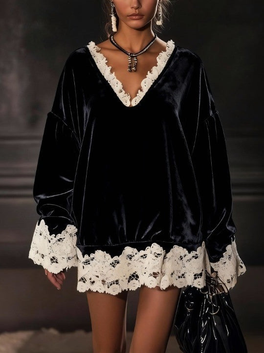 Exquisite Lace Velvet Loose Mini Dress
