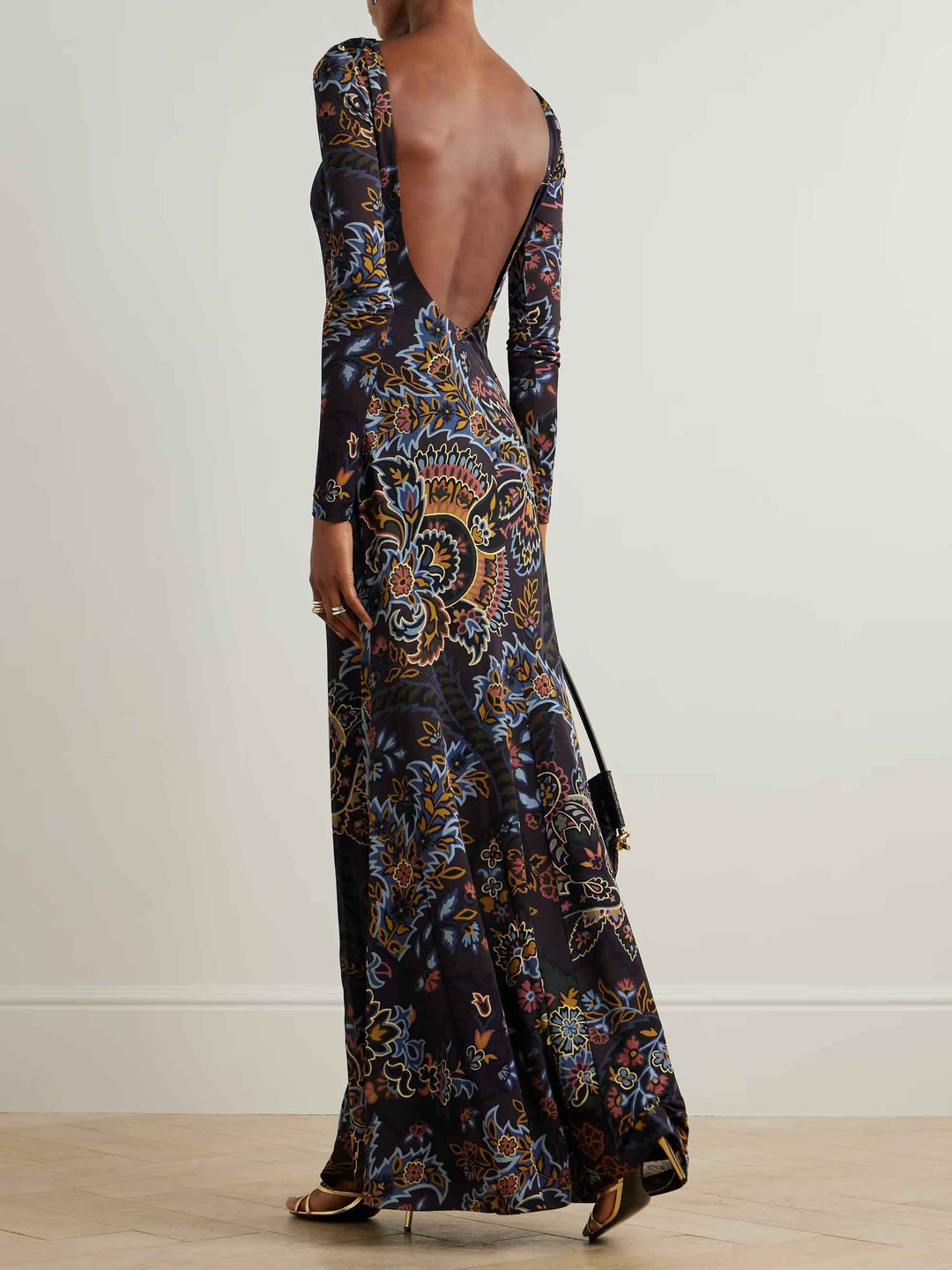 Open Back Paisley Floral Print Knitted Maxi Dress