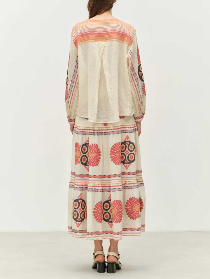 Retro Ethnic Floral Print Long-sleeved Shirt