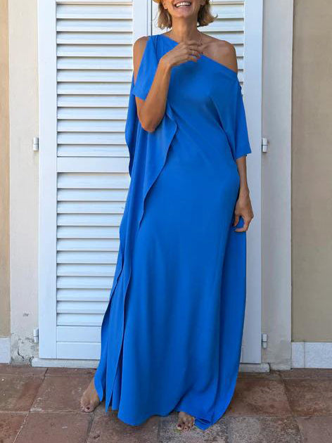 Elegant One-Shoulder Draped Maxi Dress