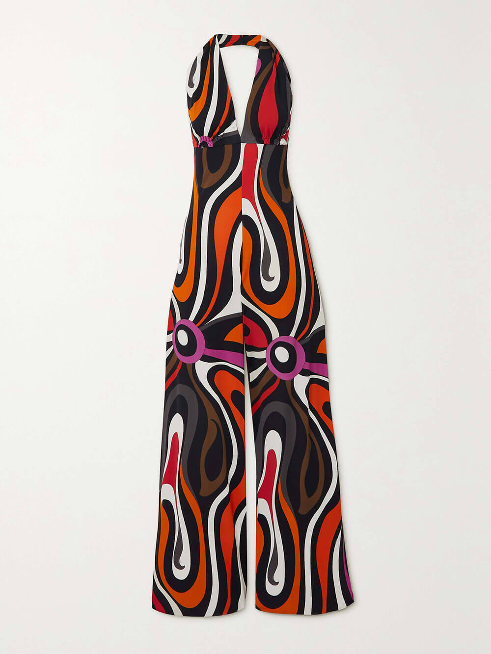 Retro Print Satin Trim Halterneck Jumpsuit