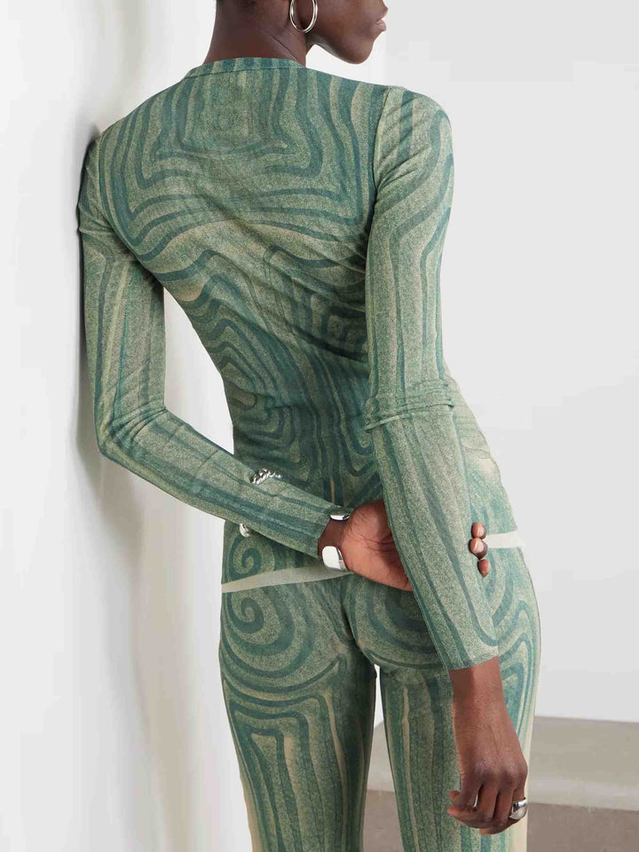 Abstract Print Stretch Knit Wide-Leg Pants