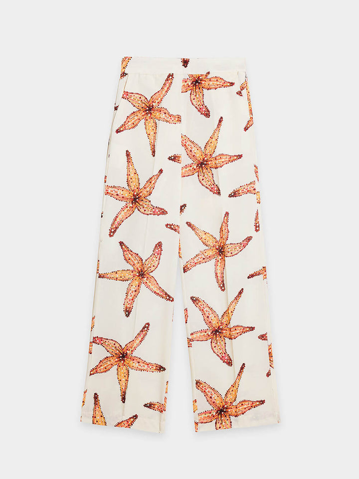 Unique Starfish Print Loose Pocket Straight Pants