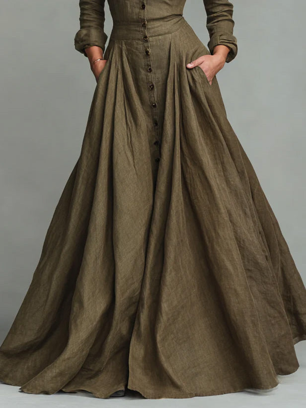 Retro Shirt-style Floor-length Maxi Dress
