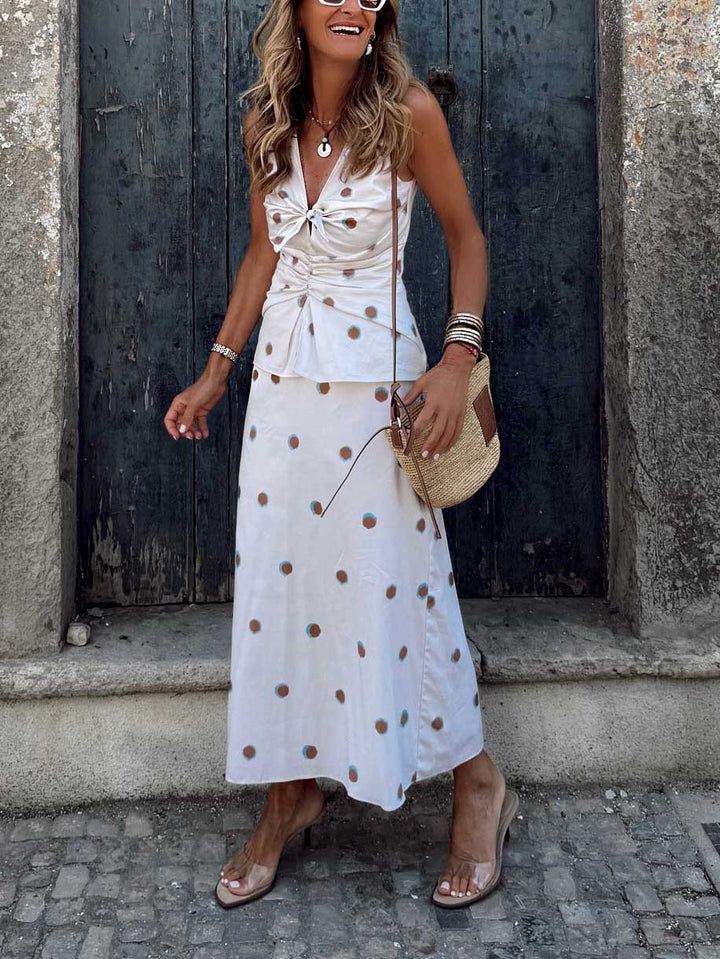 Elegant Polka Dot A-Line Midi Skirt