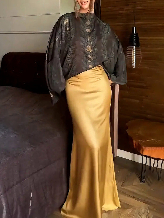 Elegant High-Waist Satin Maxi Skirt