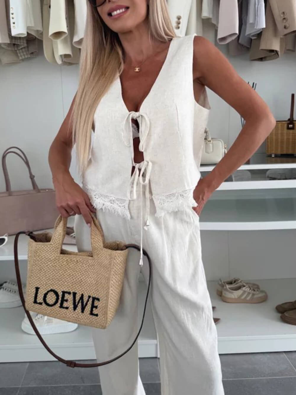 Summer Linen Casual High Waist Pocket Pants