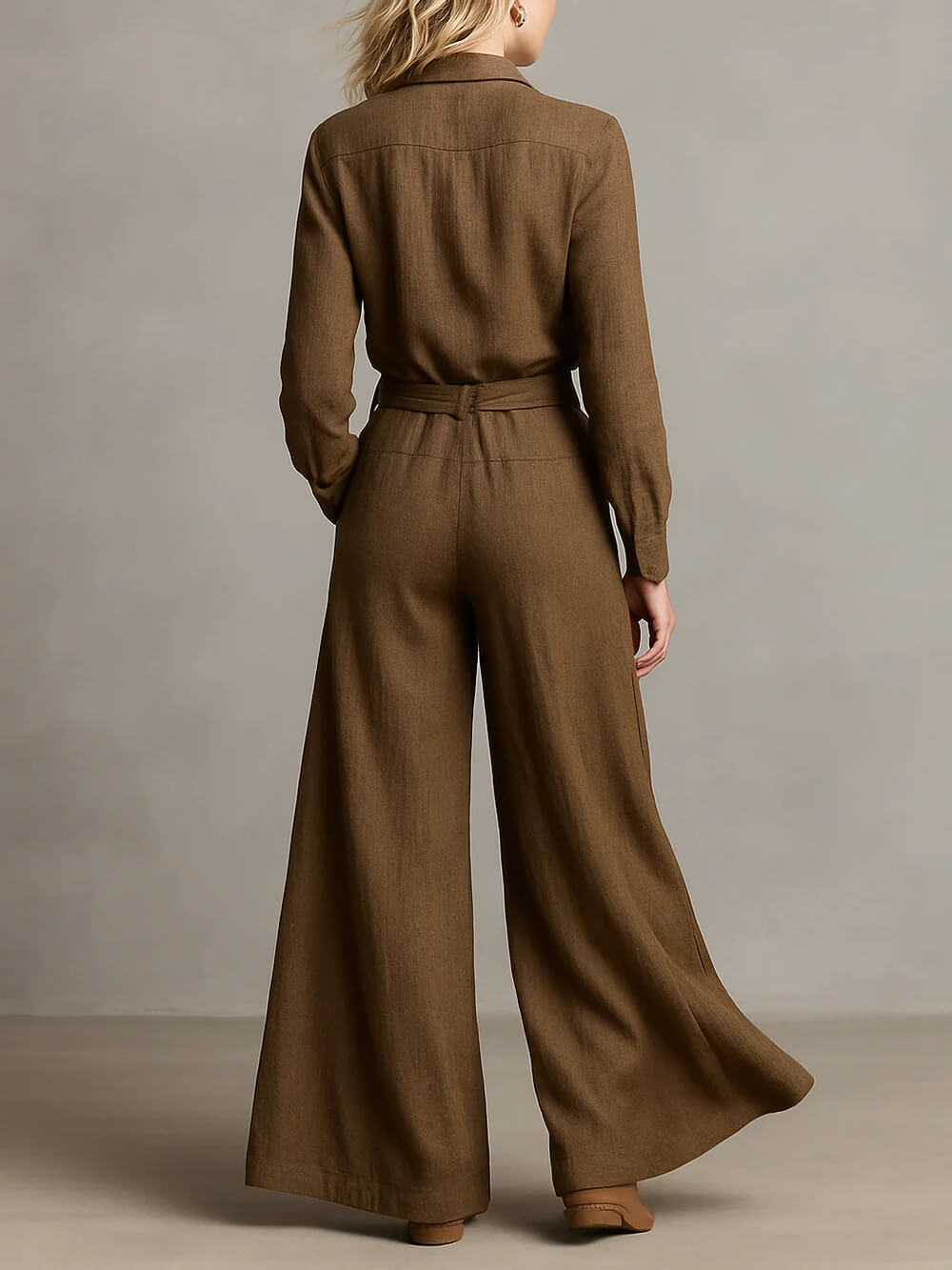 Unique Linen High-Waisted Loose Pockets Wide-Leg Pants