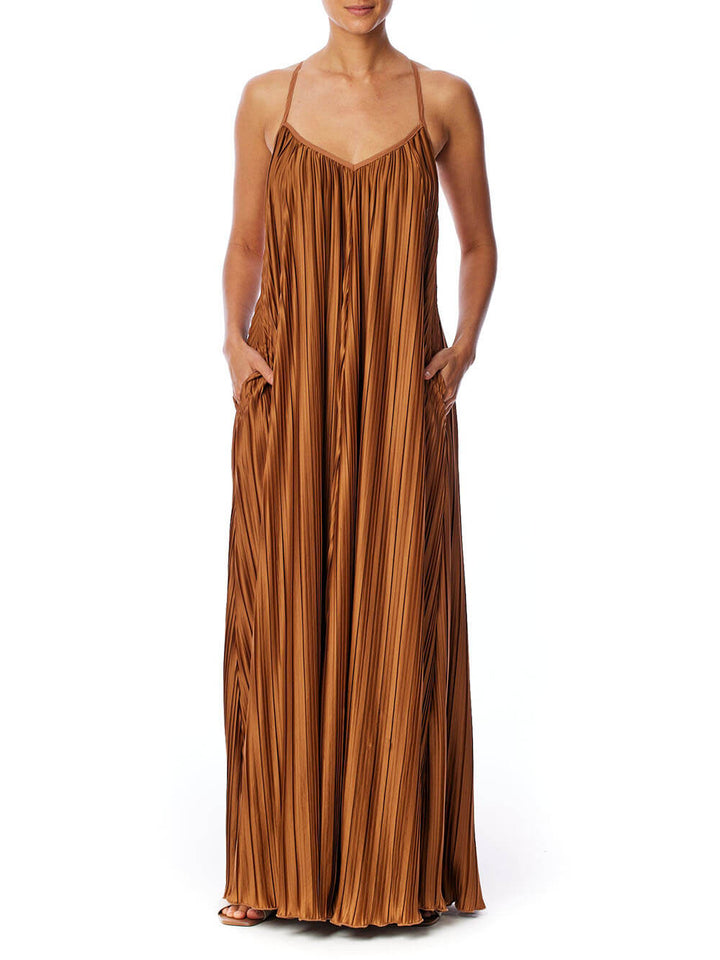 Unique And Fashionable Pleated Suspender Loose Maxi Dress