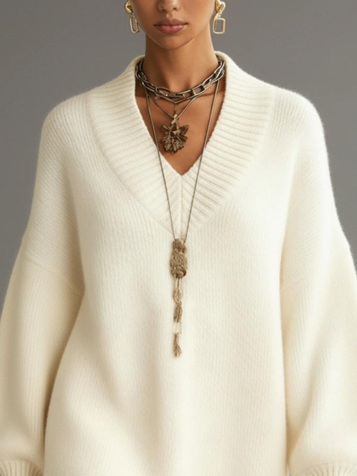Casual Tassel V-Neck Sweater Dress