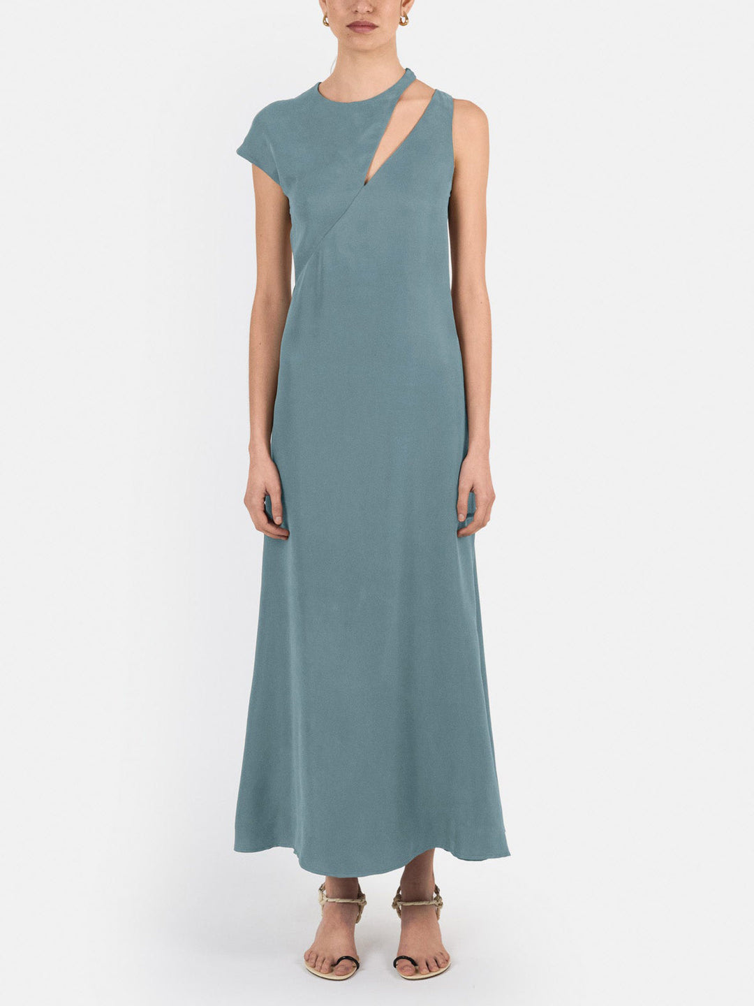 Elegant Asymmetrical Neckline Cape Cutout Maxi Dress
