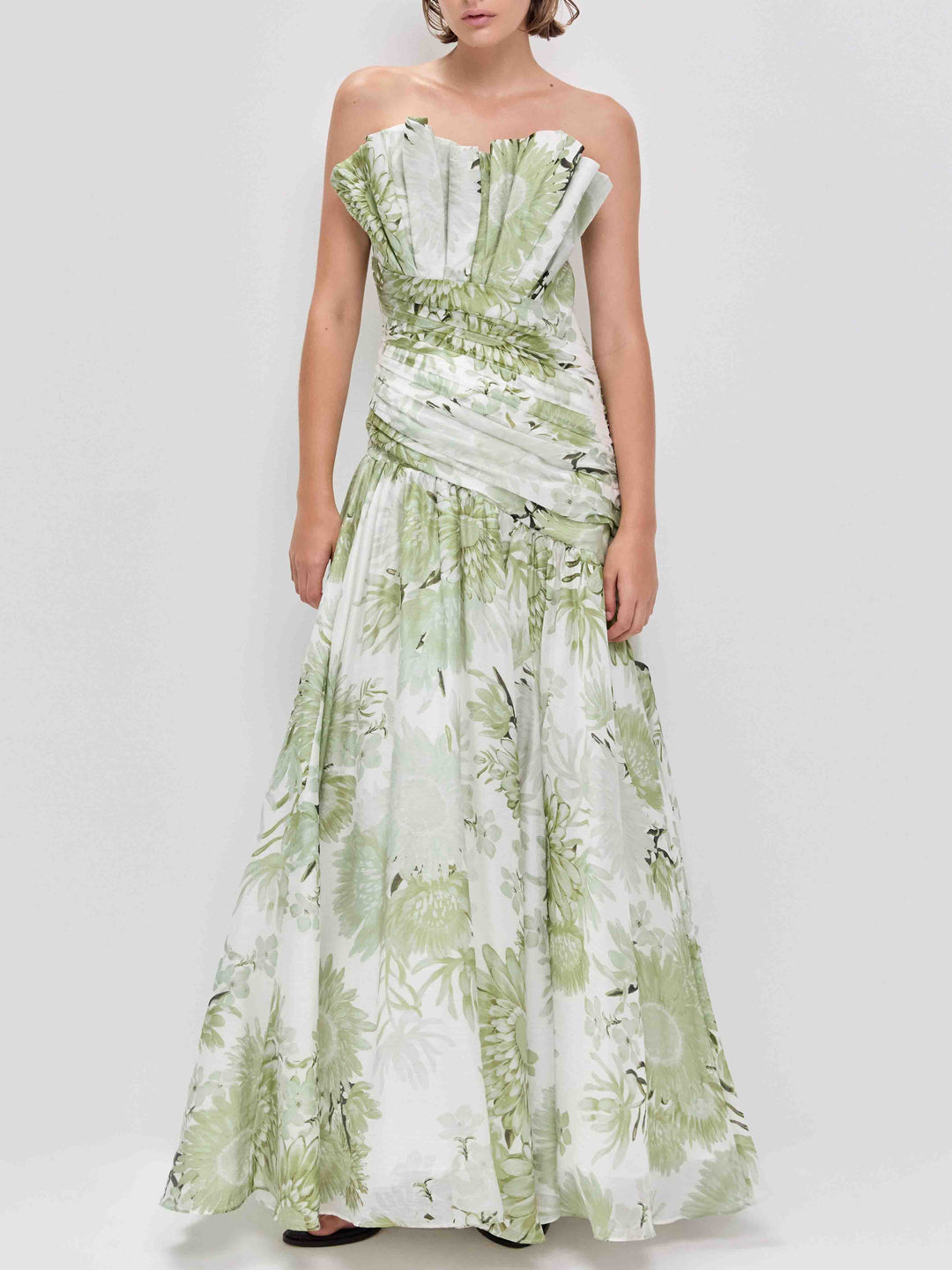 Elegant Floral Print Strapless Maxi Dress