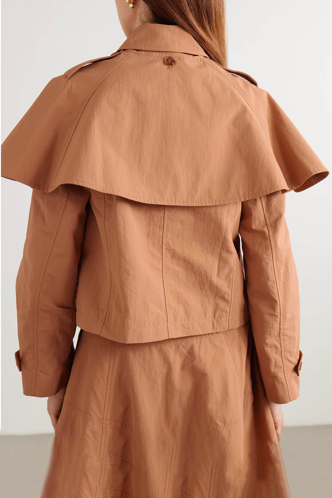 Delicate Button-Detail Ruched Shell-Texture Midi Skirt