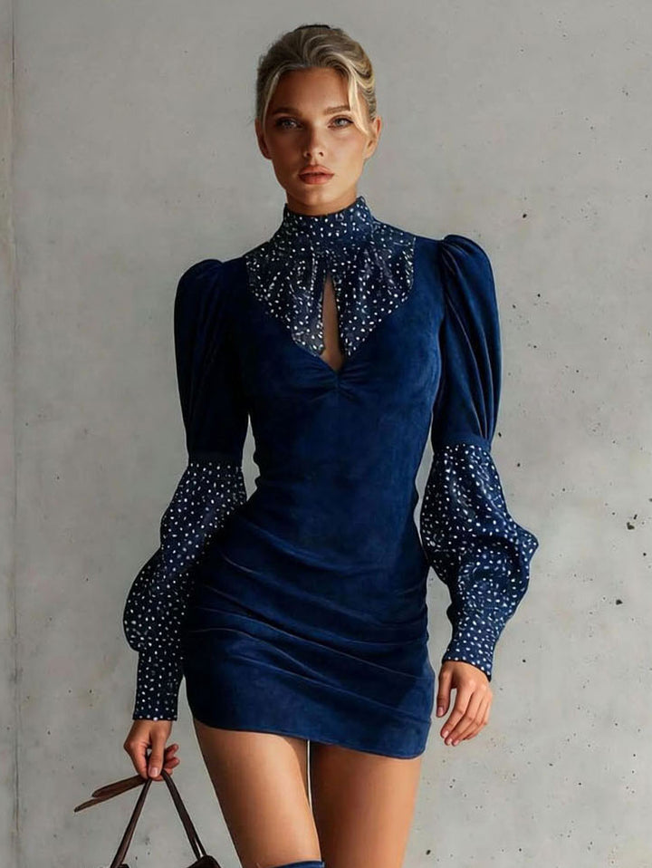 Retro Polka Dot Print Long-sleeved Mini Dress