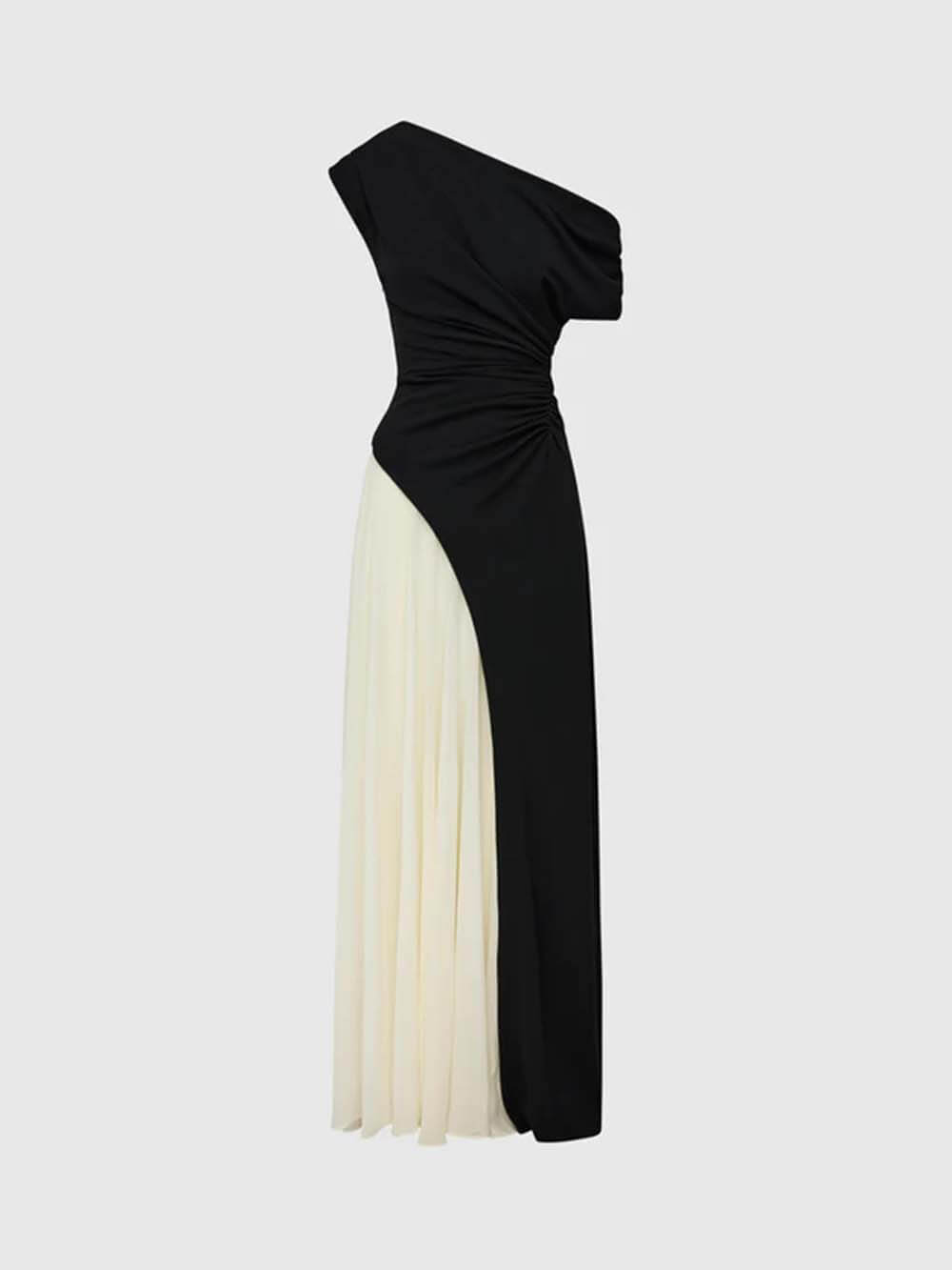 Elegant Asymmetric Off-Shoulder Pleated Maxi Dress
