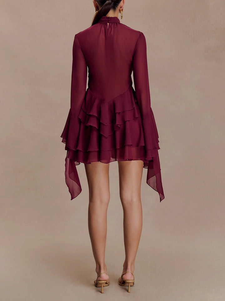 Elegant Layered Chiffon Ruffle Mini Dress