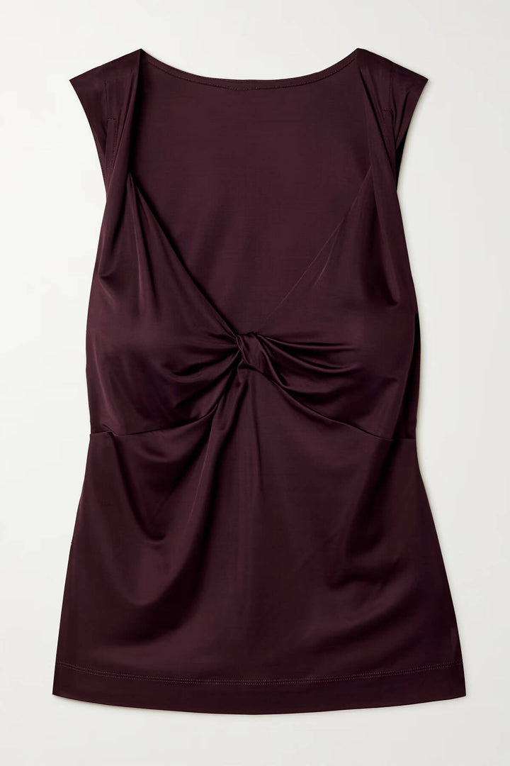 Elegant Satin Pleated Tank Top And Pleated Printed Twill Skirt Set