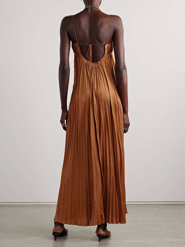 Elegant And Flowing Copper Pleated Slip Dress