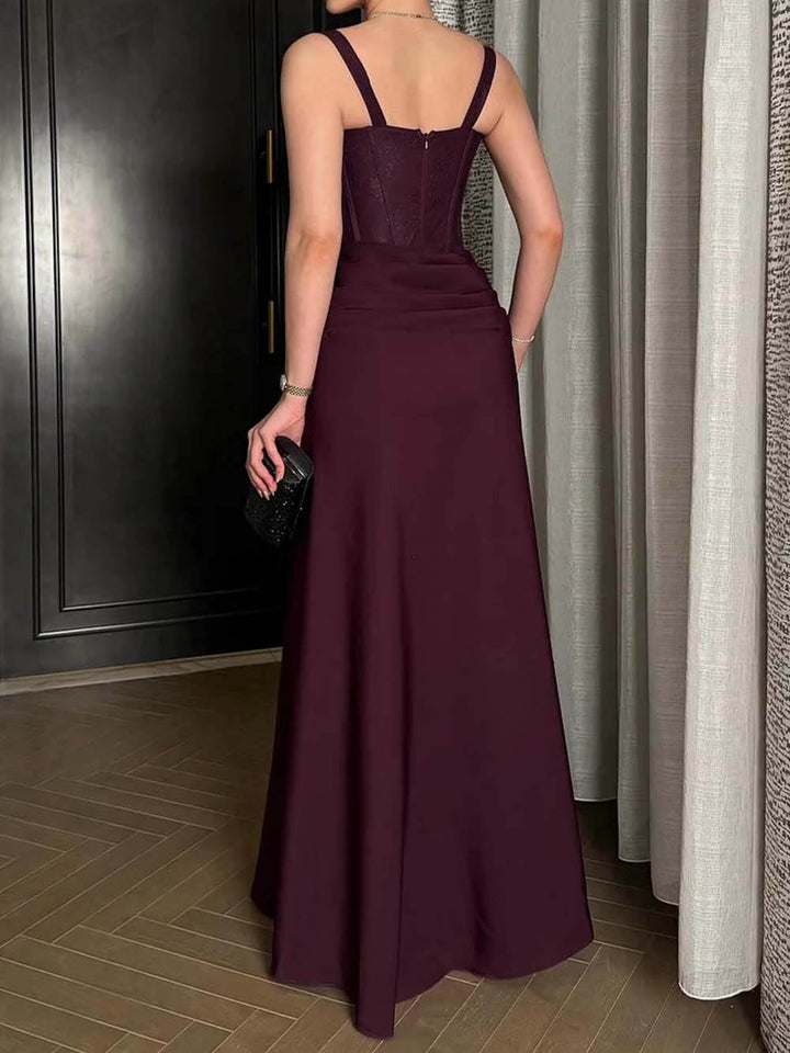 Elegant Lace With Side Slit Evening Gown Maxi Dress