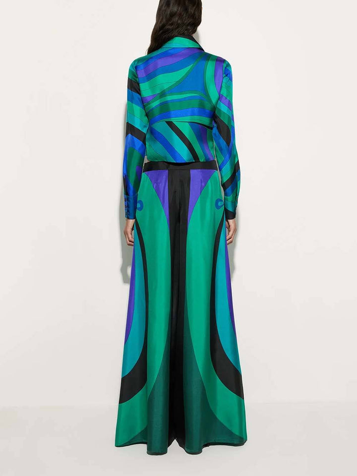 Unique Rainbow Print High-Waisted Wide-Leg Pants
