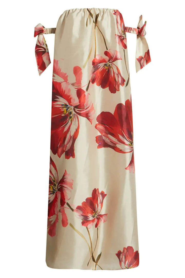 Delicate Floral Print Bow Off the Shoulder Maxi Dress