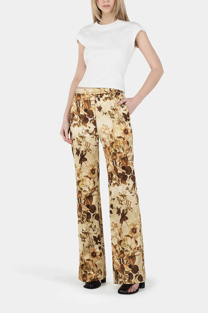 Unique Modern Floral Print High-Waisted Pocket Straight-Leg Pants