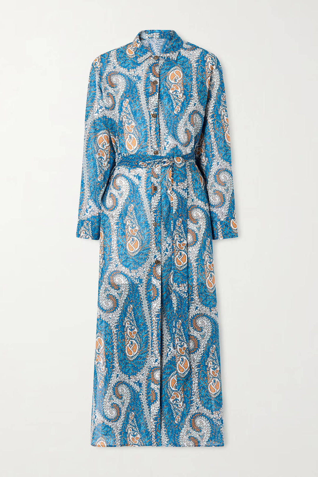 Unique Tie-Waist Paisley Print Midi Shirt Dress