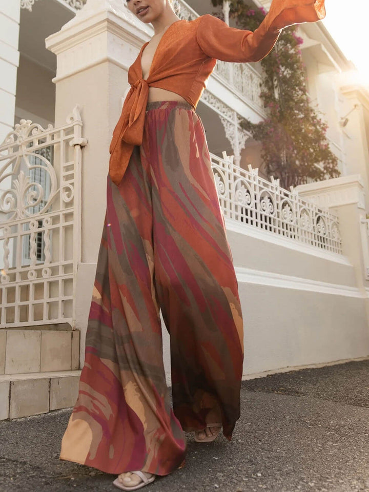 Casual Bell-Sleeve Wrap-Up Tie-Down Top