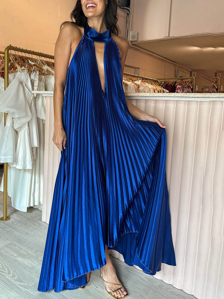 Unique Pleated Hollow Swing Opera Gown Maxi Dress