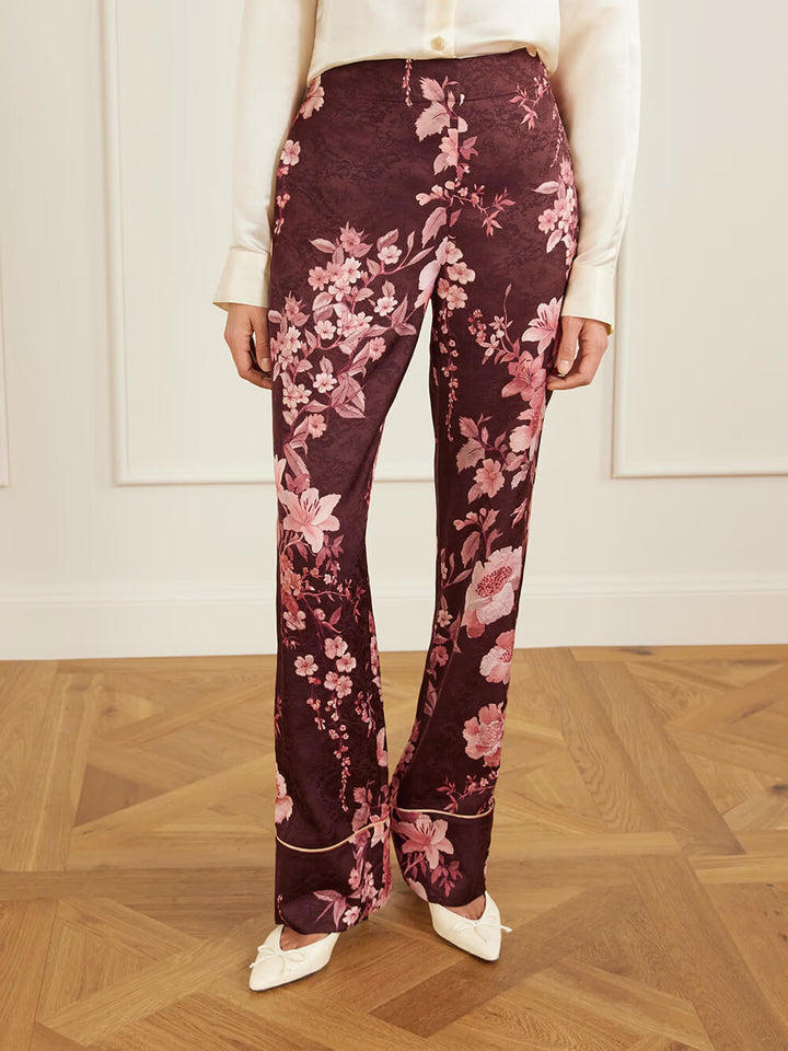 Exquisite Floral Print Satin Button-Up Shirt