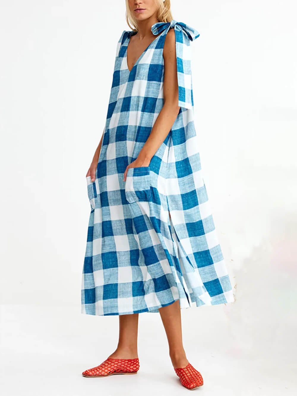 Retro Plaid Print Midi Dress