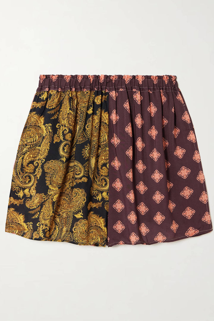 Exquisite Two-Tone Printed Loose Shirt And Pockets Elastic-Waist Shorts Set