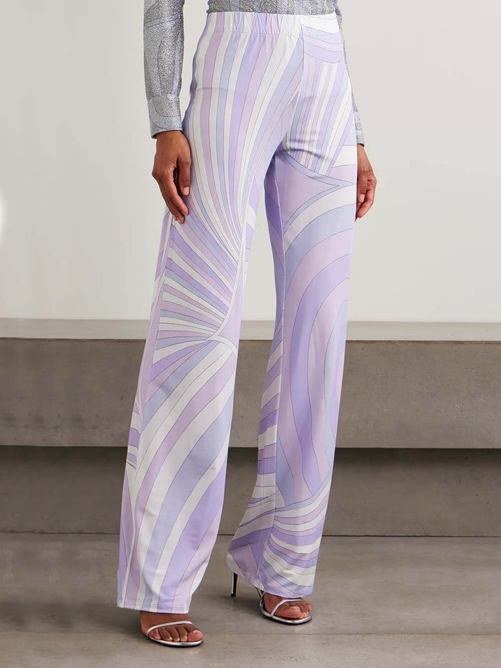 Unique Printed Satin Wide-Leg Pants