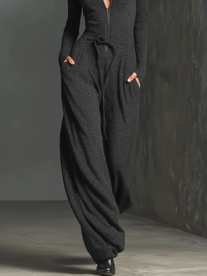 Elegant Knitted Shimmering Zipper Jumpsuit