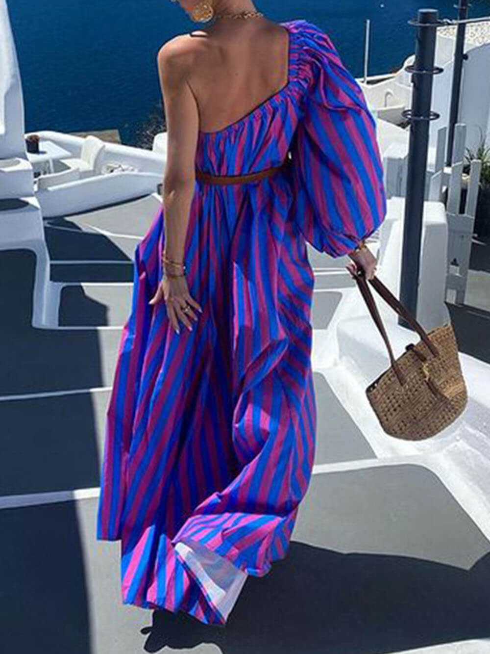 Fashionable Striped Off-Shoulder Holiday Maxi Dress