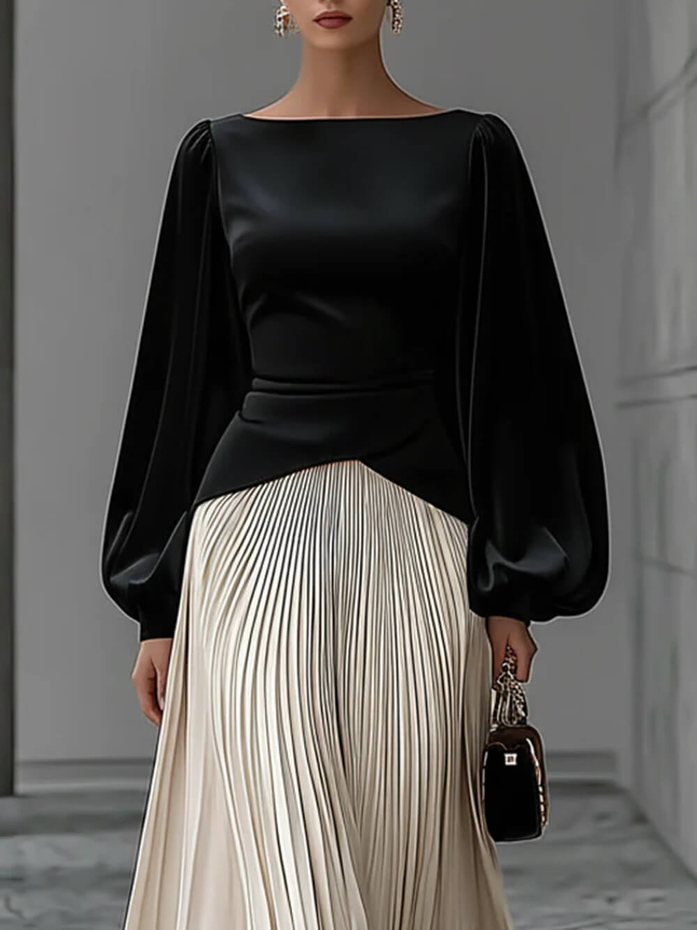 Chic Minimalist Velvet Paneled Pleated-Hem Maxi Dress