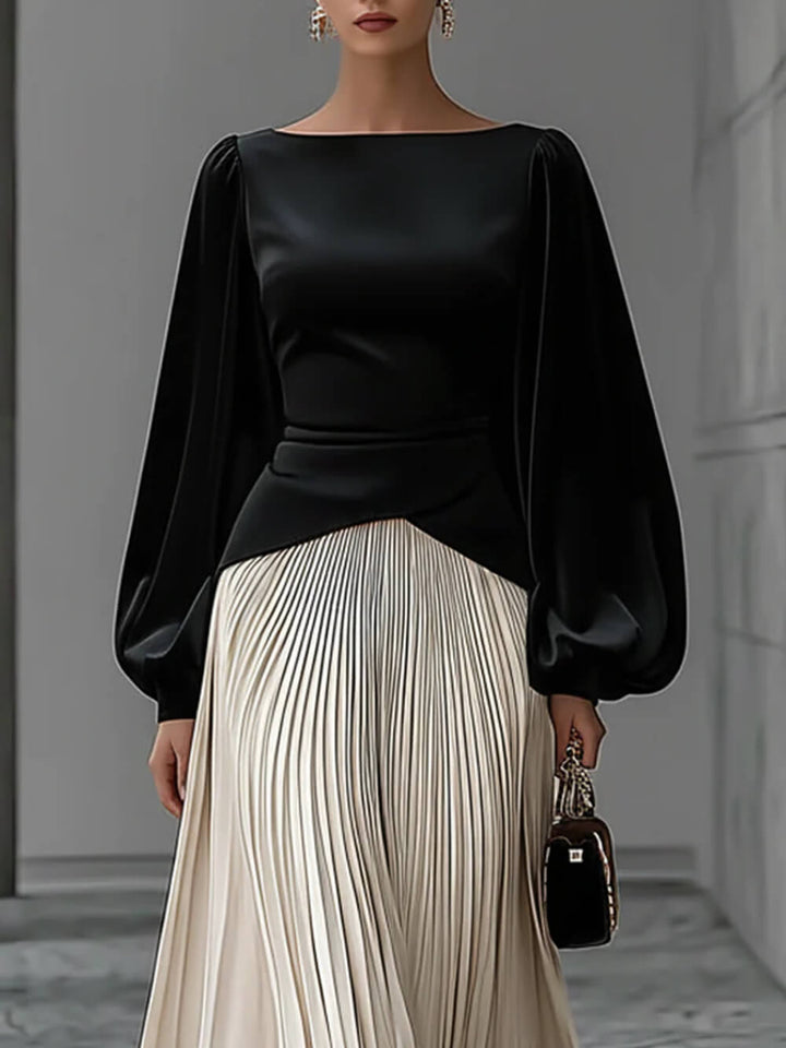 Chic Minimalist Velvet Paneled Pleated-Hem Maxi Dress