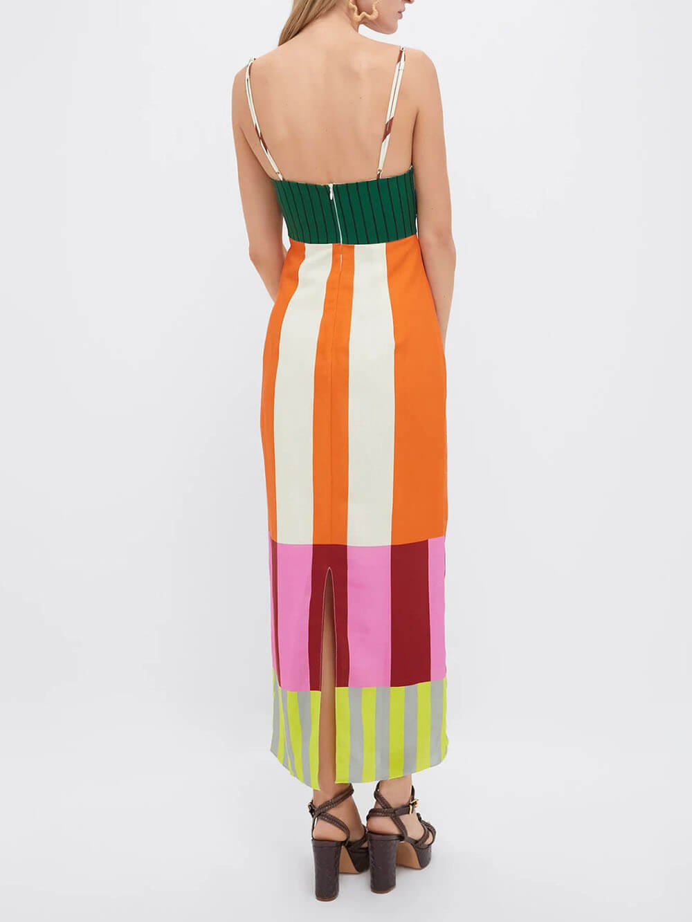 Classic Fashionable Unique Striped Print Patchwork Maxi Dress