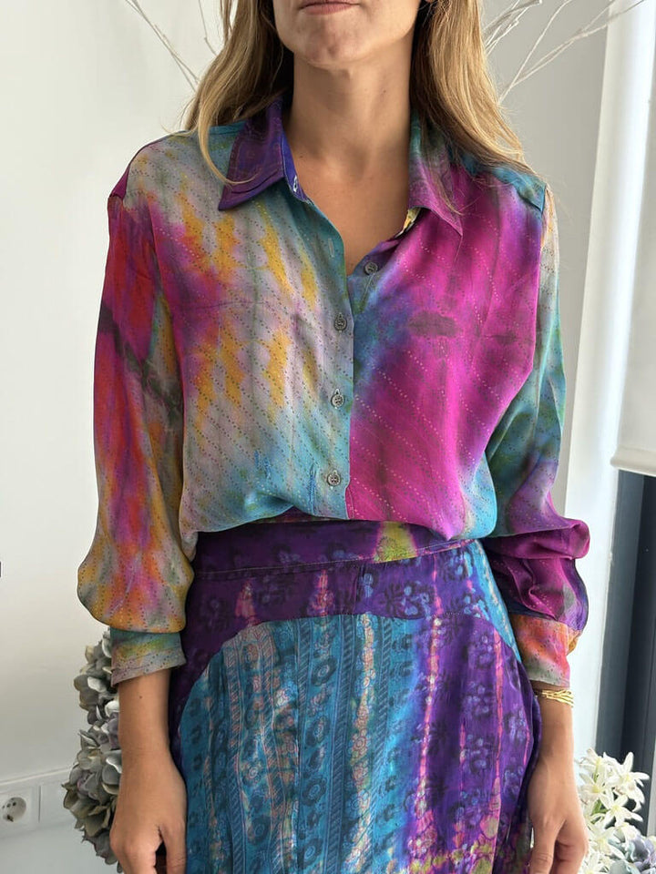 Retro Bohemian Tie-Dye Print Asymmetrical Hem Elastic Waist Skirt
