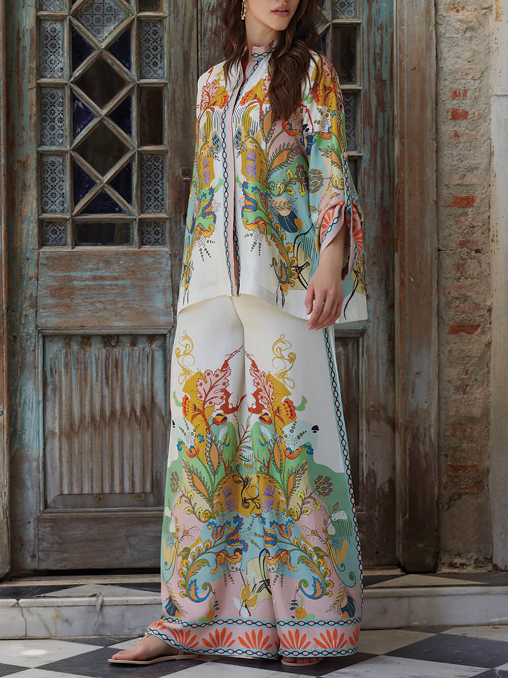 Artistic Elegance Bold Digital Print Loose Button-Down Oversized Shirt