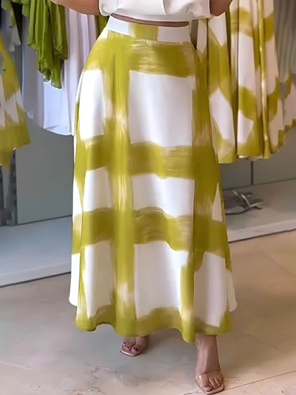 Classic Brushstroke Print Linen Pocket Skirt