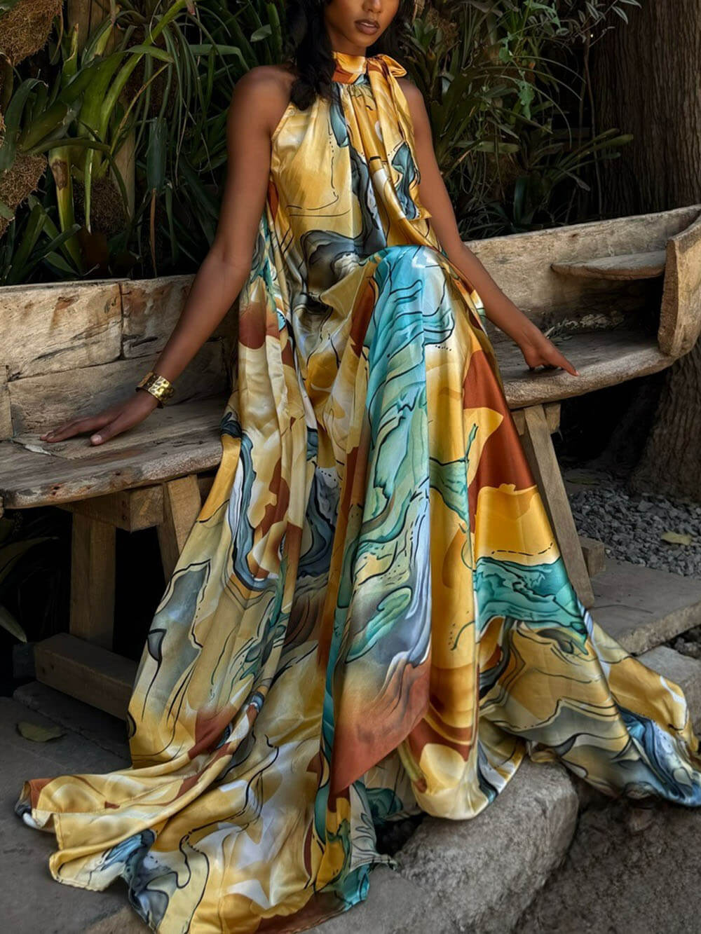 Exquisite Fashion Printed Sleeveless Flared Maxi Dress