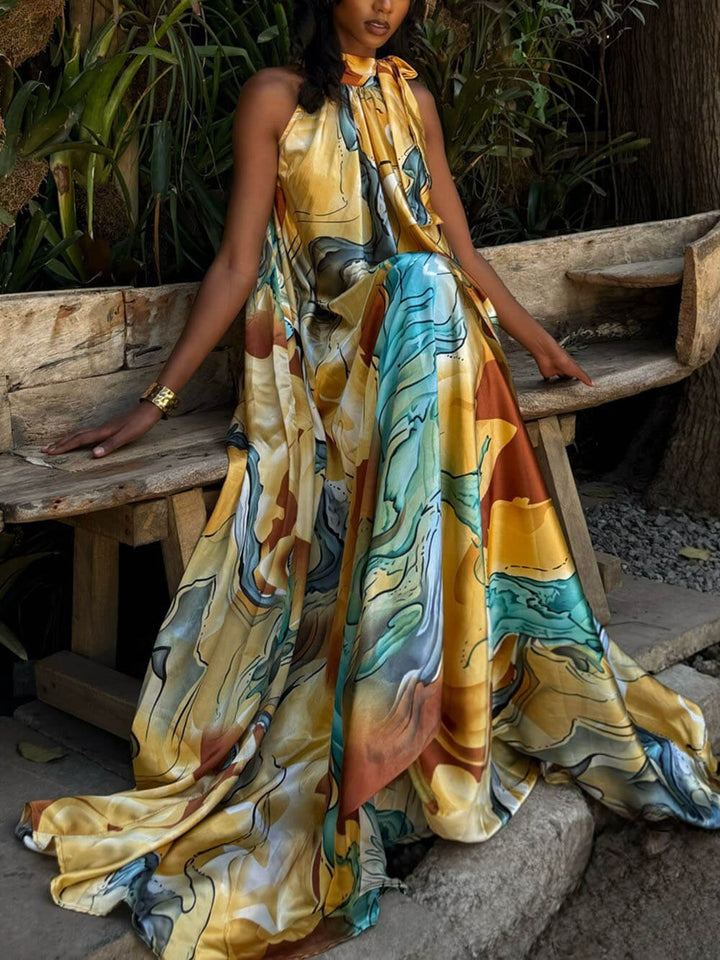 Exquisite Fashion Printed Sleeveless Flared Maxi Dress