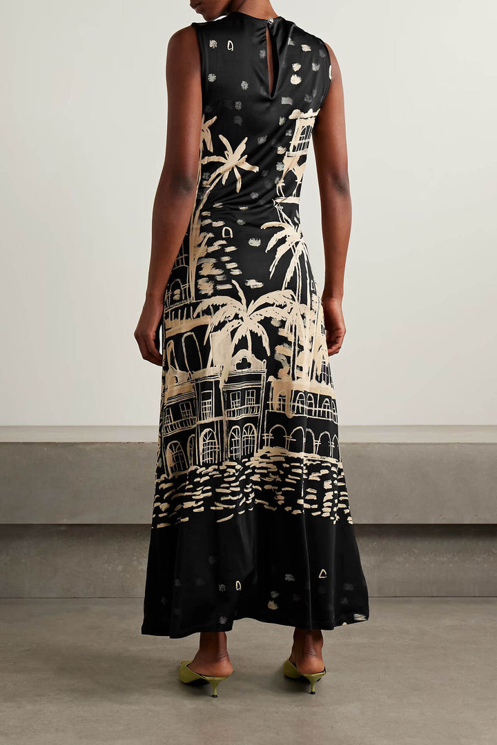 Unique Geometric Print Satin Maxi Dress